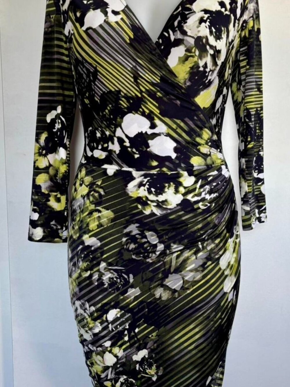 Cache yellow and black long sleeve bodycon wrap dress